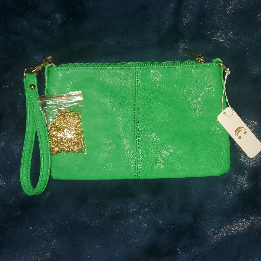 Green wristlet/crossbody handbag